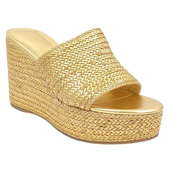 Guess Women Platform Wedge Slide Sandals Yenisa Size US 11M Gold Woven - Picture 1 of 7